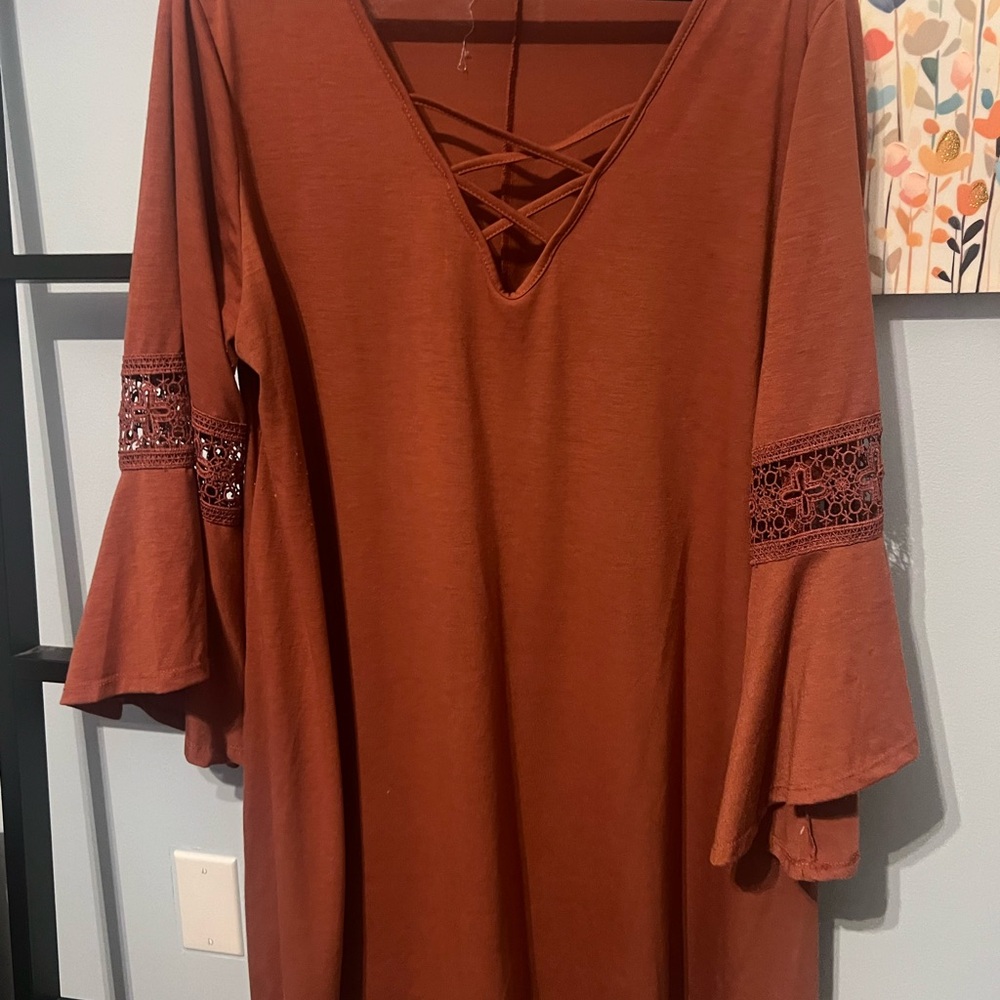 Rust Bell Sleeve Dress